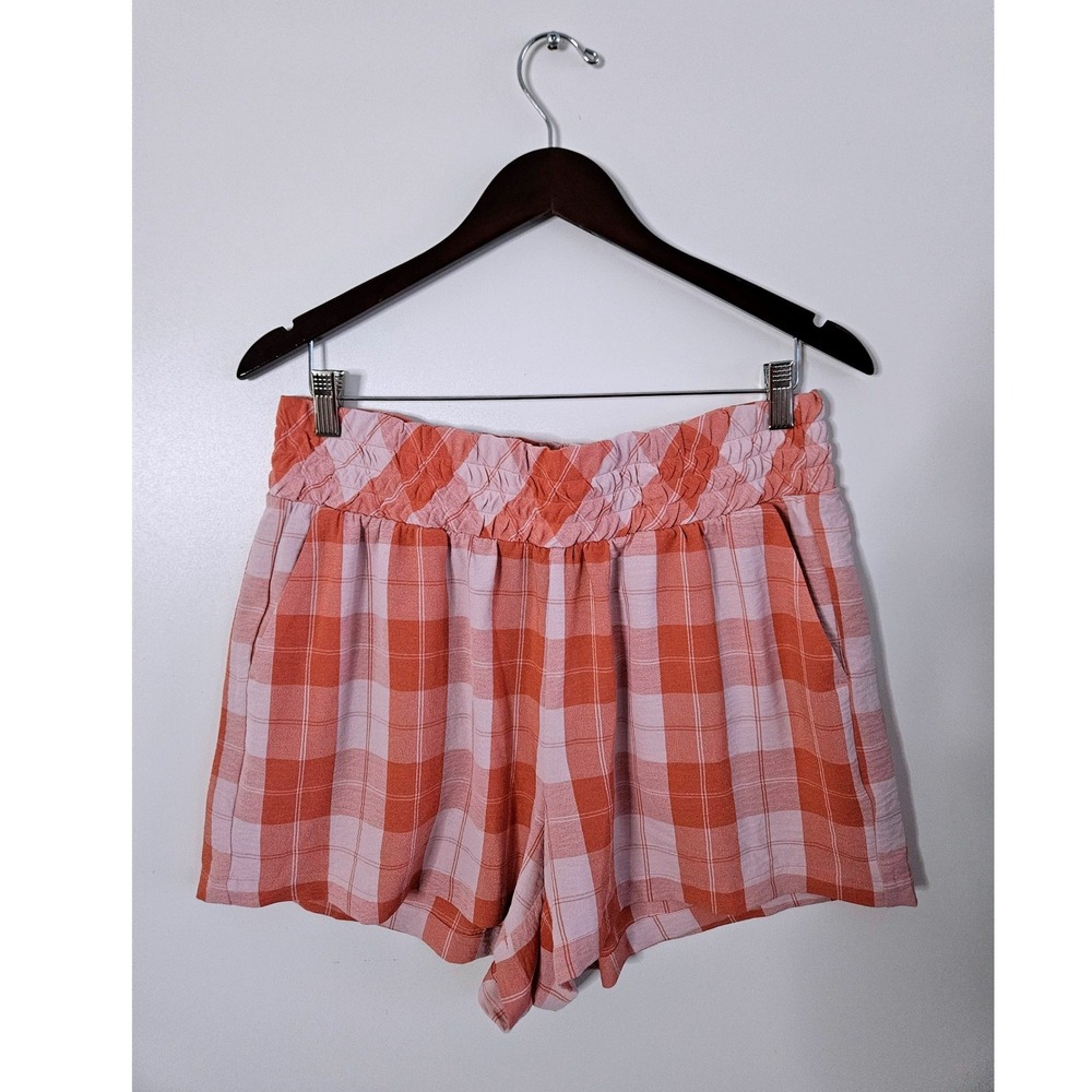 Torrid Orange Plaid Smocked Waist Shorts Women's Size 00 Pockets Casual‎ Summer
